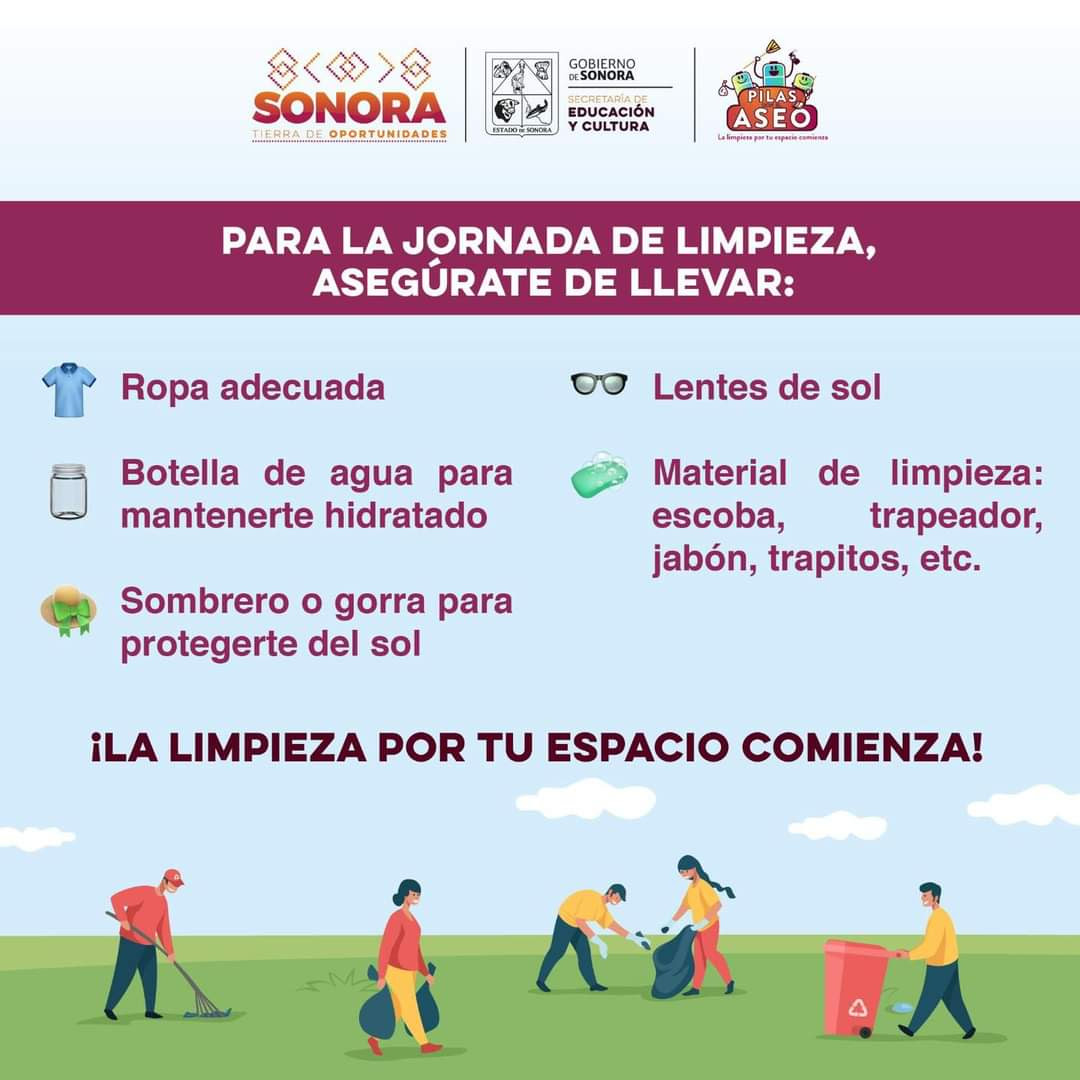 Invita SEC Sonora a participar en la jornada de limpieza escolar “Pilas con el aseo”